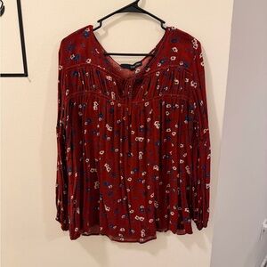 Chic Red Floral Blouse